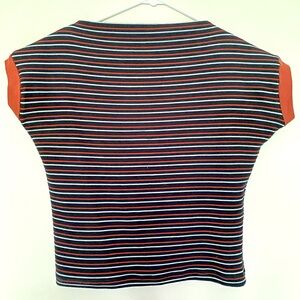 Freddies of Pinewood Cropped Boatneck Top in Navy Blue, Rust and White Stripe XL
